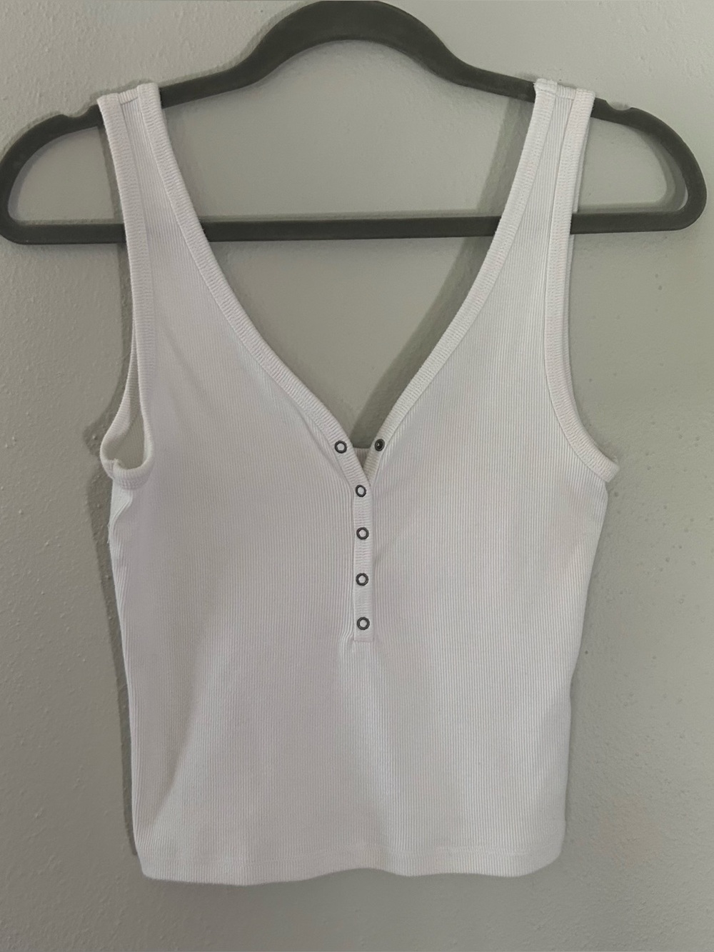 Abercrombie & Fitch White Ribbed Henley Tank Top
